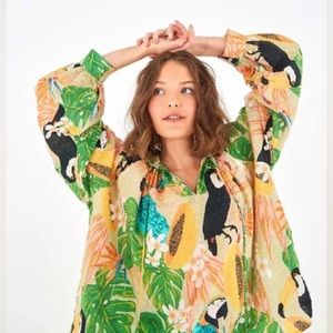 Farm Rio Helena Clip Dot Tropics Beach Palm Blouse Size Medium